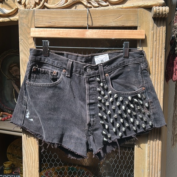 Levi's 501 Upcycled Studded Cut Off Jean Shorts - Picture 2 of 12